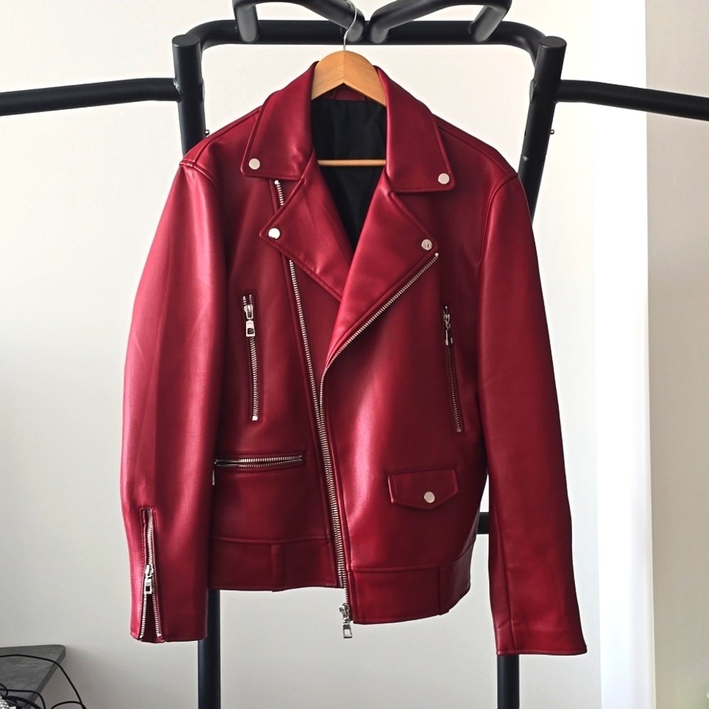 Zara Faux Leather Jacket dark red